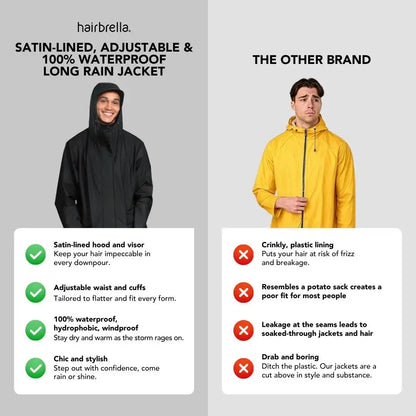 Hairbrella Satin-Lined, Waterproof, Men Long Rain Jacket