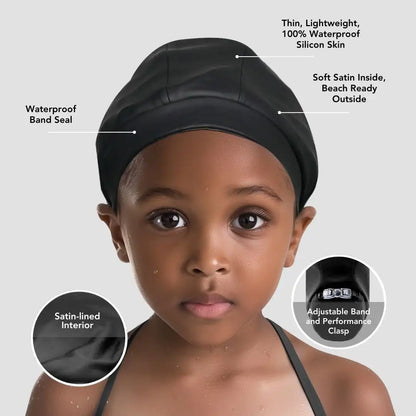 Hairbrella Satin-Lined Waterproof, Adjustable Kid's Swim Cap, Chrome Bundle (2)