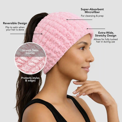 Hairbrella Blush Spa Set – Spa Headband & Satin Nap Cap