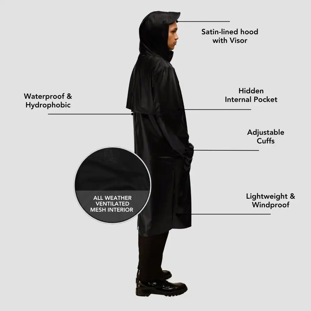 Hairbrella Satin-Lined, Waterproof, Men Long Rain Jacket