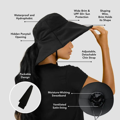 Hairbrella Satin-Lined, Waterproof, Wide Brim Sun Hat